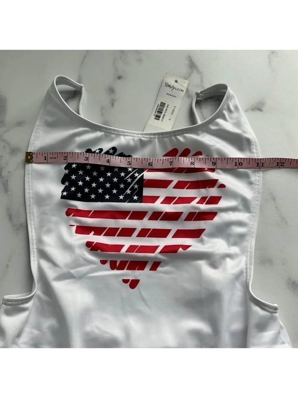 YMI US Flag Heart One Piece Swimsuit Bright White Size Small NWT